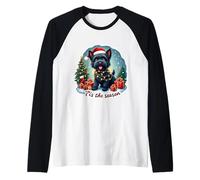 Tis The Season - Cane Terrier Russo Nero con Scritta Merry Christmas Fun Maglia con Maniche Raglan