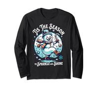 'Tis The Season Holiday Sparkle And Shine Xmas Snowman Maglia a Manica