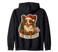 Tis The Season Papillon Dog Merry Christmas Tree Mom Dad Fun Felpa con Cappuccio