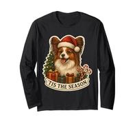 Tis The Season Papillon Dog Merry Christmas Tree Mom Dad Fun Maglia a Manica