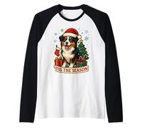 Tis The Season - Pastore Americano in Miniatura, per Natale Maglia con Maniche Raglan