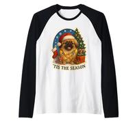 Tis The Season Pechinese Cane Buon Natale Vacanze Mamma papà Maglia con Maniche Raglan