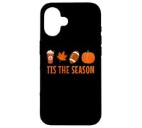 Tis The Season Pumpkin Spice Latte Calcio Foglia Autunno Autunno Custodia per iPhone 16