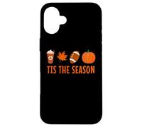 Tis The Season Pumpkin Spice Latte Calcio Foglia Autunno Autunno Custodia per iPhone 16 Plus