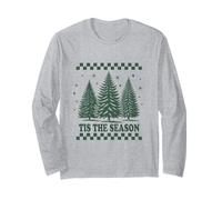 Tis The Season Retro Scacchiera Vacanze Alberi di Natale Maglia a Manica