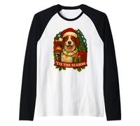 Tis The Season - Setter a Forma di Cane Irlandese, Rosso e Bianco Maglia con Maniche Raglan
