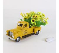 Tischdeko Hochzeit - Camion De Cor con girasoli e fiori, in metallo, con stringa di luci a LED, per vassoi a più livelli, mini girasole, tavolo per casa e fattoria (giallo, 21 x 9 x 10 cm)