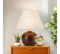 Tischleuchte Faya Legno Tessuto Tondo H:24cm Modern Wohnlich E27 Comodino Lampe