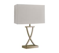 Tischleuchte Lampada da Comodino E14 48,5 CM IN Ottone Antico Bianco Stoff Metal