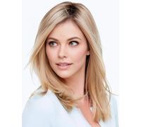 TISHINING Parrucca di capelli lisci naturali biondi fragola da 45,7 cm, per donne bianche, lunghezza media, colore biondo sfumato, parrucca sintetica con radici scure, dall'aspetto naturale, per uso