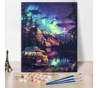 TISHIRON Aurora Pittura con i numeri, per adulti, pittura a olio, pigmenti acrilici per auto, pittura con i numeri, su tela, montagna, fai da te con i numeri, per decorazione della casa, 40 x 50 cm