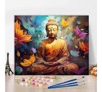 TISHIRON Buddismo Colore per numero adulto, fiore di loto Buddha acquerello con i numeri per principianti, kit di pittura astratto fai da te su tela, artigianato per la decorazione della casa