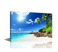 TISHIRON Canvs - Stampa artistica da parete su tela con cornice con alberi di cocco sulla sabbia sulla spiaggia, per soggiorno, camera da letto, decorazione per la casa, 30 x 45 cm