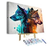 TISHIRON Cornice Dipingere con i numeri, lupo, fai da te, per adulti, bambini, animali, pittura con numeri, kit su tela con pennelli e pigmento acrilico per decorazione della casa, 40 x 50 cm