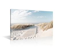TISHIRON Decorazione artistica da parete con stampa su tela, motivo spiaggia sabbiosa, stampa con cornice sul mare, decorazione per la casa (91 x 61 cm)