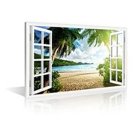 TISHIRON Decorazione artistica da parete con tramonto sulla spiaggia, effetto 3D, per la casa, decorazione moderna, stampa su tela con cornice in legno, pronta da appendere (61 x 40 cm)