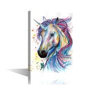 TISHIRON Decorazione da parete con unicorno corlorful dipinto su tela artistica da parete immagine animale moderna decorazione per la casa soggiorno camera da letto bagno incorniciato ed elasticizzato