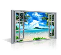 Tishiron, decorazione da parete in 3D per finestra, effetto spiaggia, decorazione da parete per la casa, decorazione moderna, cornice in legno, pronta da appendere (30 x 20 cm)