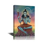 TISHIRON Decorazioni da parete su tela con dio indiano per soggiorno, immagini di Shiva God per camera da letto, Lord Shiva, ornamenti e simboli, decorazione per la casa incorniciata pronta da