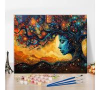 TISHIRON Dipingere con i numeri, adulti e bambini, albero della vita e della donna, dipingere con i numeri a partire dai 9 anni, set di pittura a olio su tela con pennelli senza cornice, 40 x 50 cm