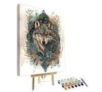 TISHIRON Dipingere con i numeri, adulti e bambini, lupo, pittura ad olio con pennelli e pigmenti acrilici, animali, pittura con numeri, kit di costruzione per la casa, 40 x 50 cm (cornice)
