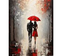 TISHIRON Dipingere con i numeri, adulti, pittura per adulti, coppia romantica sotto la pioggia con ombrello, scena stradale, 16 x 20 pollici