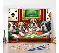 TISHIRON Dipingere con i numeri, cani adulti con carte da gioco in un casinò, dipingere con i numeri, a partire dai 9 anni, per ragazze, casinò, cani, fai da te, dipinto a mano, kit per la decorazione