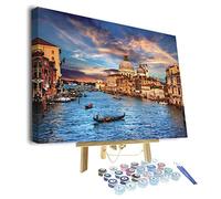 TISHIRON Dipingere con i numeri, città acquatica, Venezia, Venice View, per adulti, pittura con i numeri, 40 x 50 cm, tela 3 pennelli, vernice acrilica per la casa, decorazione con ramen