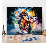 TISHIRON Dipingere con i numeri, moto, fai da te con i numeri, per adulti, bambini, motociclisti, kit per dipingere con i numeri, kit su tela con pennelli per decorazioni da parete per la casa, 40 x