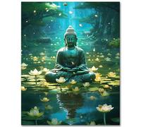 TISHIRON Dipingere con i numeri, per adulti, Buddha, kit per pittura con i numeri, per adulti, buddista, kit per meditazione, olio a mano, artigianato, 40 x 50 cm (senza cornice)