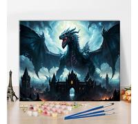 TISHIRON Dipingere con i numeri, per adulti, con drago, dipinta a mano, set di pittura a olio, set da pittura su tela con pennelli, fantasy, animali, decorazione da parete per la casa, 40 x 50 cm