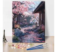 TISHIRON Dipingere con i numeri, per adulti, fiori di ciliegio, kit Scenery, pittura acrilica fai da te su tela di pesce, pittura a olio per la decorazione della casa, 40 x 50 cm