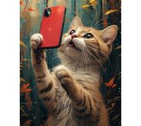 TISHIRON Dipingere con i numeri, per adulti, gattini fa selfie nel bosco, pittura a olio, set fai da te, dipinto a mano, set da pittura a olio su tela con pennelli, decorazione da parete, 40 x 50 cm