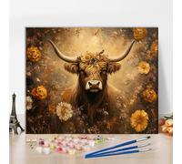TISHIRON Dipingere con i numeri, per adulti, Highland Cow, Animali Adult Paint by Numbers Kits, Flower DIY Dipingere con i numeri su tela, per principianti, pittura a olio per la decorazione della