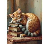 TISHIRON Dipingere con i numeri, per adulti, un gattino che soffia accanto a un libro, dipingi con i numeri a partire dai 9 anni, kit per pittura a olio, decorazione per la casa con 3 pennelli e tela