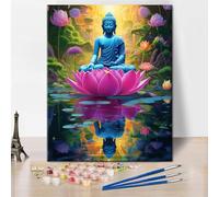 TISHIRON Dipingere con set di numeri, per adulti, Buddha con fiore di loto, opera d'arte digitale, set di lavagne a colori per adulti, statua di fiori spirituale, decorazione per sala di meditazione