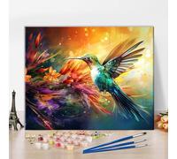 TISHIRON Dipingi fai da te con i numeri, colibrì in volo, per adulti con pennelli, pittura acrilica a base di numeri, kit su tela, artigianato 40 x 50 cm (senza cornice)