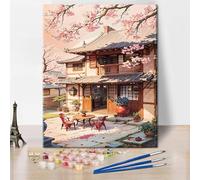 TISHIRON Kit fai da te per pittura con i numeri, per adulti, paesaggio, pittura con i numeri, per adulti, paesaggio, pittura con i numeri, albero di ciliegio, set da pittura fai da te, 40 x 50 cm