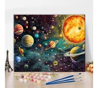 TISHIRON Kit per dipingere con i numeri, arte digitale con pianeti e nebulosa vibrante, colore per numero, per adulti con sistema solare cosmico, decorazione da parete per la casa, 40,6 x 50,8 cm, kit