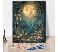 TISHIRON Kit per dipingere con i numeri, per adulti, luce di luna con paesaggio floreale, romantico, paesaggio notturno, fai da te, per adulti, 40 x 50 cm (senza cornice)