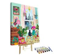 TISHIRON Kit per pittura a olio fai da te per bambini, adulti, principianti, New York, pittura per gatti, fai da te, artigianato per casa, decorazione da parete, boho incorniciato