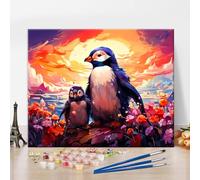 TISHIRON Pinguini fai da te per dipingere con i numeri, acquerello con i numeri, per adulti, arte astratta, pittura per adulti, kit per pittura con i numeri, kit su tela per dipingere con i numeri per
