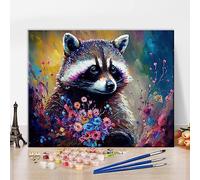 TISHIRON Pittura con numeri fai da te - Kit per adulti - Procione e fiore su tela - Artigianato - Regalo per decorazione da parete