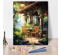 TISHIRON Pittura da giardino con i numeri per adulti, tavoli e sedie nella foresta