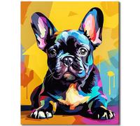 TISHIRON Pittura fai da te con i numeri, adorabile bulldog francese, per adulti, cuccioli, dipingere con i numeri, per bambini, su tela, kit per adulti e principianti, decorazione moderna 40,6 x 50,8