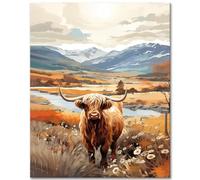 TISHIRON Pittura fai da te con i numeri, adulti con pennelli, altopiani mucca, olio a mano, pittura animali, adulti, pittura con numeri, kit su tela, 40 x 50 cm
