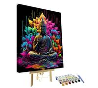 TISHIRON Pittura fai da te con i numeri, adulti, principianti, Buddha, kit per pittura acrilica con i numeri, loto, yoga zen, pittura a olio, artigianato per la casa, 40 x 50 cm (cornice)
