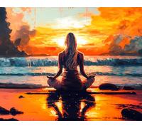 TISHIRON Pittura fai da te con i numeri, donna pratica yoga, pittura con i numeri, per adulti, spiaggia al tramonto, pittura con i numeri, kit per adu