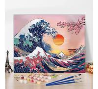 TISHIRON Pittura fai da te con i numeri, oceano Kanagawa, onde, tramonto, grande onda, con pennelli e kit di pittura acrilica, 40,6 x 50,8 cm, per bambini e adulti, regalo per principianti, senza