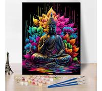 TISHIRON Pittura fai da te con i numeri, per adulti, principianti, Buddha, kit per pittura acrilica con i numeri, loto Yoga Zen, pittura a olio, artigianato per la casa, 40 x 50 cm (senza cornice)
